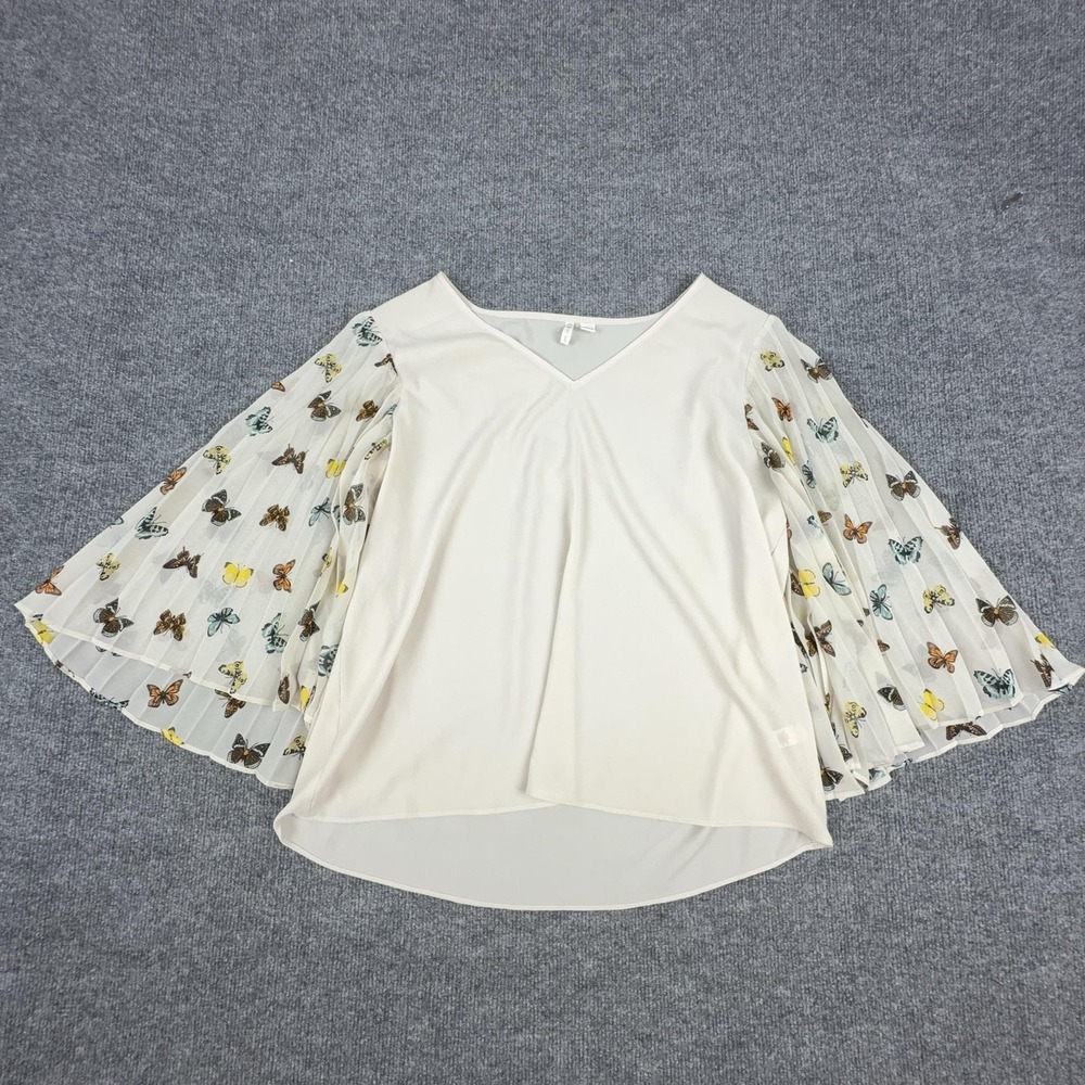 Cato Blouse Womens Large White Butterfly Kimono Sleeve V Neck Sheer Top